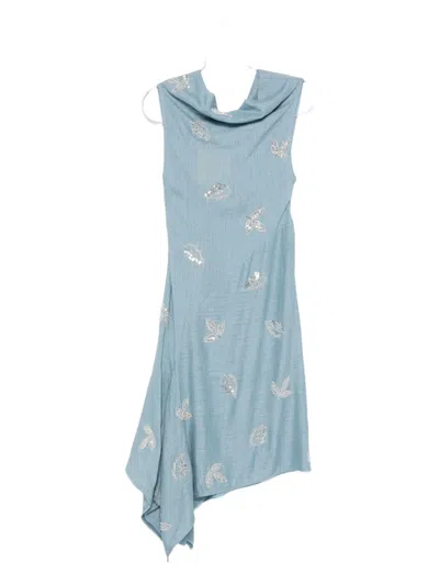 Marques' Almeida Cowl-neck Embroidered Midi Dress In Blue