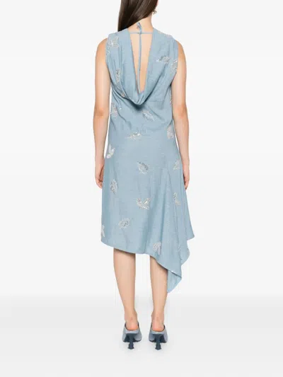 Marques' Almeida Cowl-neck Embroidered Midi Dress In Blue