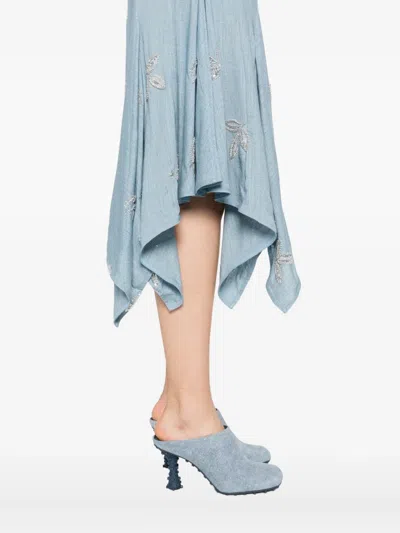 Marques' Almeida Cowl-neck Embroidered Midi Dress In Blue