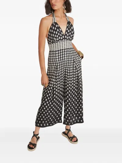 Temperley London Cowrie Print Halter Jumpsuit In Black