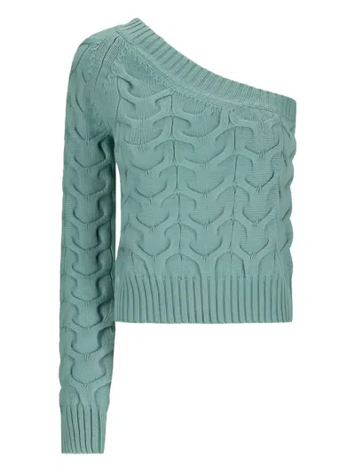 Max Mara Cable-knit One-shoulder Top In Green
