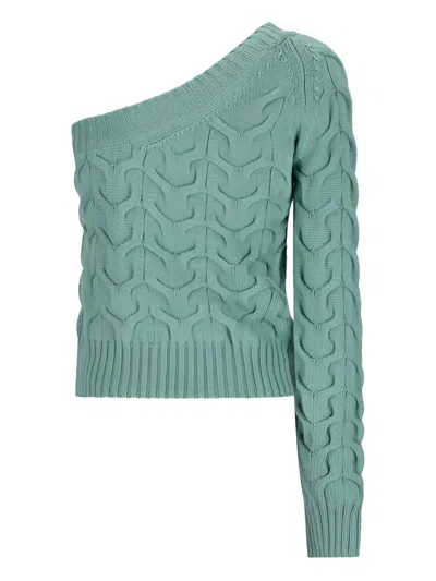 Max Mara Cable-knit One-shoulder Top In Green