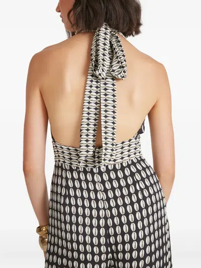 Temperley London Cowrie Print Halter Jumpsuit In Black