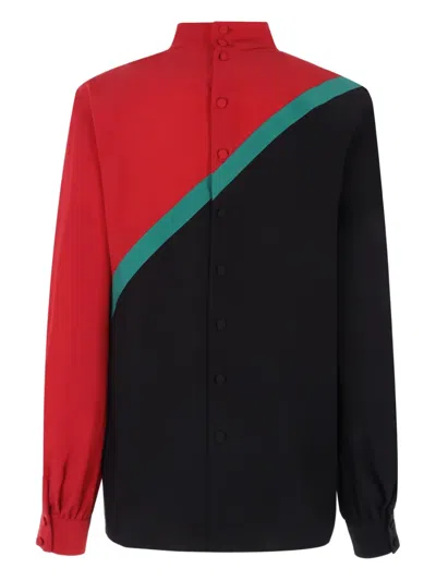 Gucci High-neck Panelled Blouse In Red