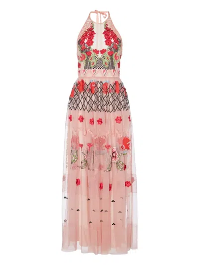 Temperley London Remi Halter Embroidered Tulle Maxi Dress In Multi