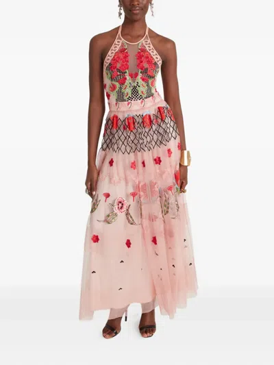 Temperley London Remi Halter Embroidered Tulle Maxi Dress In Multi