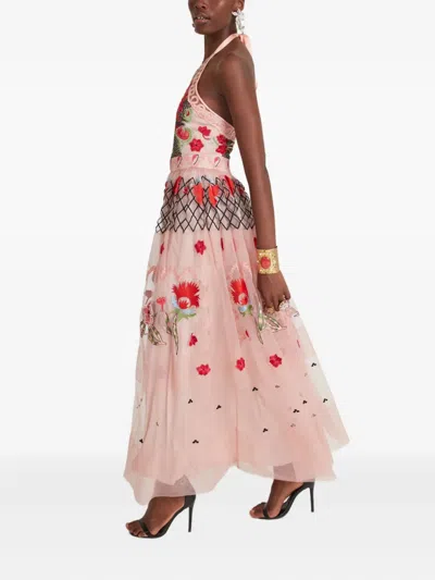 Temperley London Remi Halter Embroidered Tulle Maxi Dress In Multi