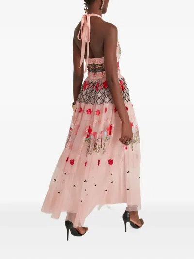 Temperley London Remi Halter Embroidered Tulle Maxi Dress In Multi