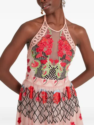 Temperley London Remi Halter Embroidered Tulle Maxi Dress In Multi
