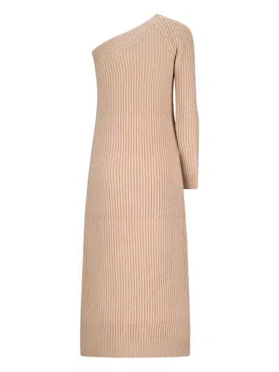 Max Mara Monospalla One-shoulder Ribbed Knit Maxi Dress In Pink