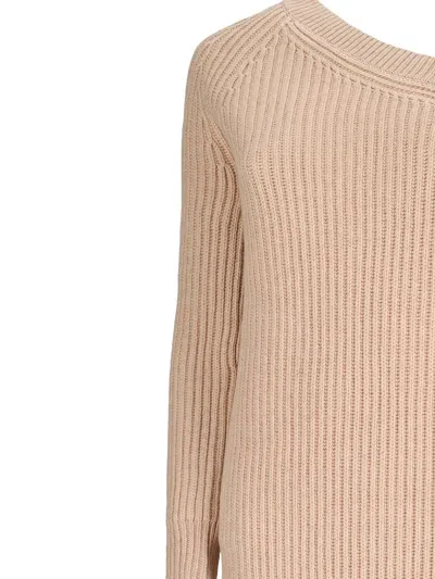 Max Mara Monospalla One-shoulder Ribbed Knit Maxi Dress In Pink