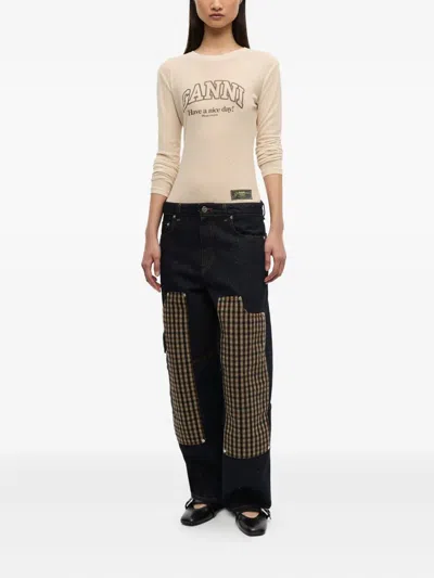 Ganni Neppy Carpenter Jeans In Dark Blue Stone In Multi