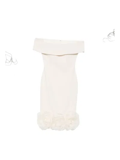 Tarik Ediz Off-shoulder Rose-embellished Midi Dress In White