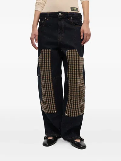 Ganni Neppy Carpenter Jeans In Dark Blue Stone In Multi