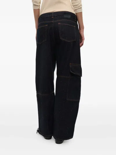 Ganni Neppy Carpenter Jeans In Dark Blue Stone In Multi