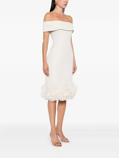 Tarik Ediz Off-shoulder Rose-embellished Midi Dress In White