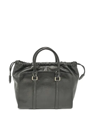 Pre-owned Burberry Leather Drawstring-fastening Tote Bag In Black
