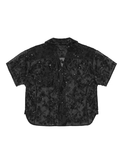 Ganni Sequin-embellished Short-sleeve Shirt In Multi