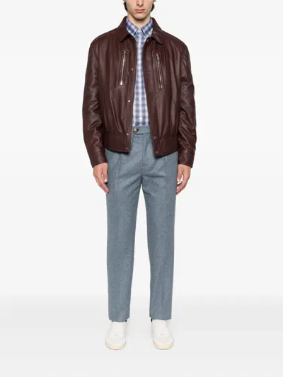 Brioni Checked Cotton Shirt In Blue