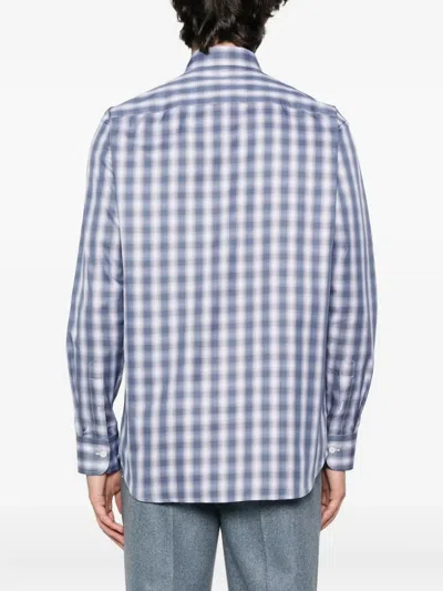 Brioni Checked Cotton Shirt In Blue