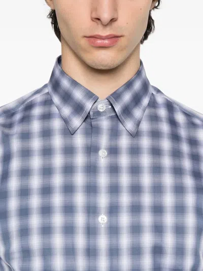 Brioni Checked Cotton Shirt In Blue