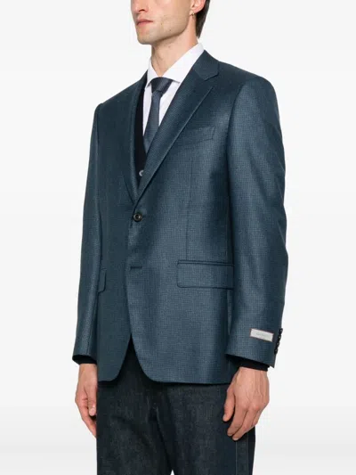 Canali Checked Buttoned Jacket In Blue