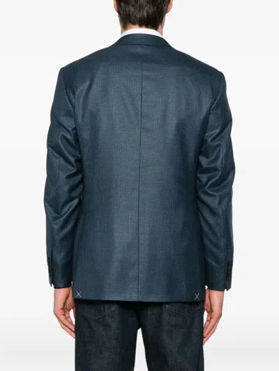 Canali Checked Buttoned Jacket In Blue