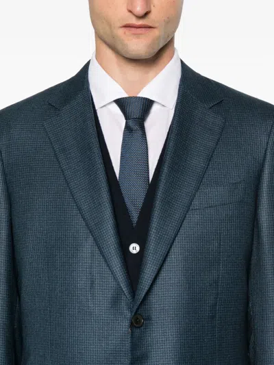 Canali Checked Buttoned Jacket In Blue