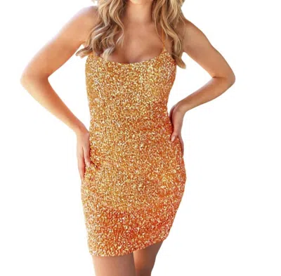 Primavera Short Fitted Sequin Cocktail Dress In Orange In Orange