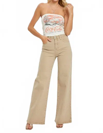 Risen Any Season Wide Leg Denim Jeans In Khaki In Brown