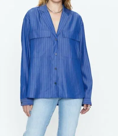 Pistola Irene Effortless Button Down Shirt In Dark Blue Pinstripe In Blue