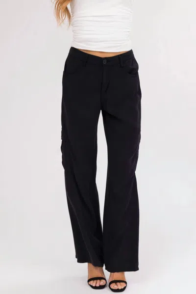 Risen High Rise Tencel Wide Cargo Pants In Black In Black