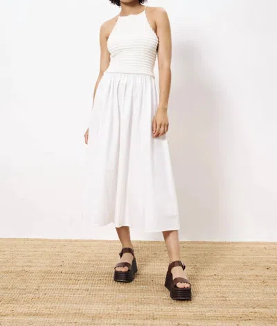 Frnch Isilda Mixed Media Halter Neck Cotton Dress In White
