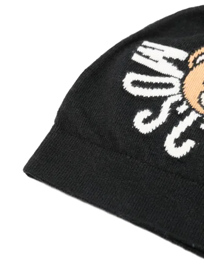 Moschino Teddy-embellishment Beanie In Black