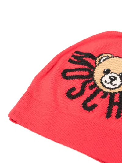 Moschino Teddy-embellishment Beanie In Red
