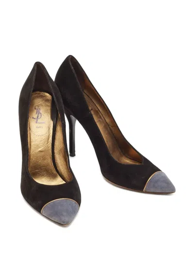Pre-owned Saint Laurent 105mm Suede Pumps In Black