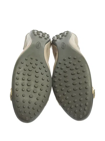 Pre-owned Tod's Buckle-detail Leather Ballet Flats In Neutral