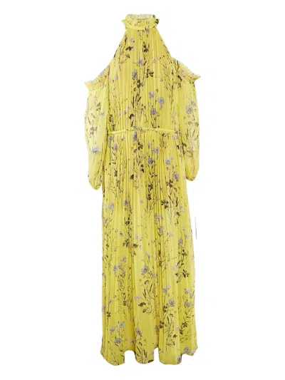 Pre-owned Self-portrait Floral-print Pleated Dress In Yellow