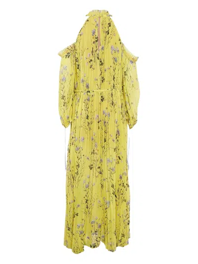 Pre-owned Self-portrait Floral-print Pleated Dress In Yellow