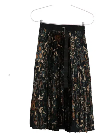 Sacai Womens Navy Floral Pleated Woven Midi Skirt In Black