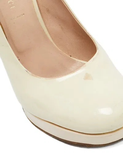Pre-owned Versace 125mm Floral-heel Pumps In Neutral