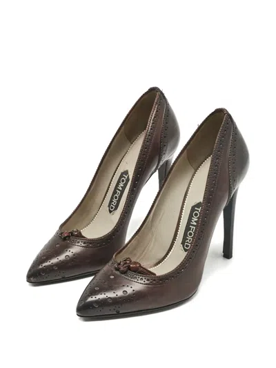 Pre-owned Tom Ford 120mm Brogue-detail Leather Pumps In Brown