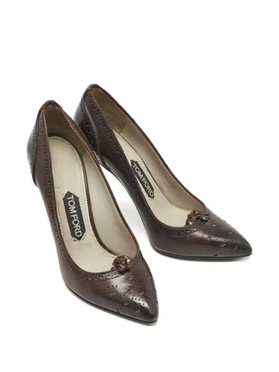 Pre-owned Tom Ford 120mm Brogue-detail Leather Pumps In Brown