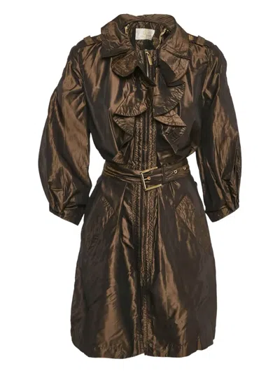 Pre-owned Roberto Cavalli Crinkled-finish Coat In Brown