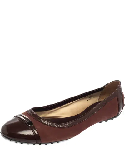 Pre-owned Tod's Patent-trim Suede Ballet Flats