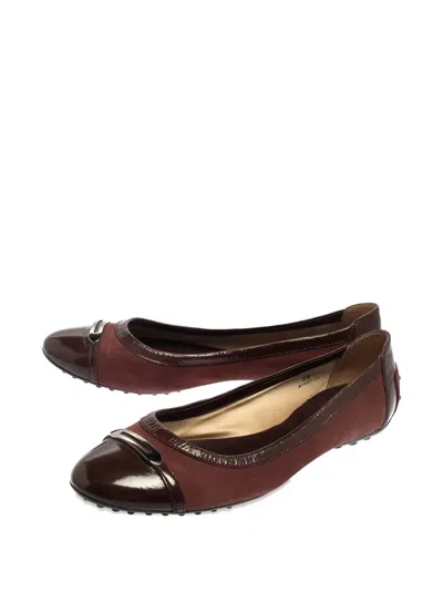 Pre-owned Tod's Patent-trim Suede Ballet Flats