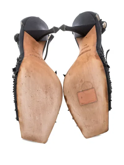 Pre-owned Saint Laurent 105mm Rose-embellishment T-strap Sandals In Black