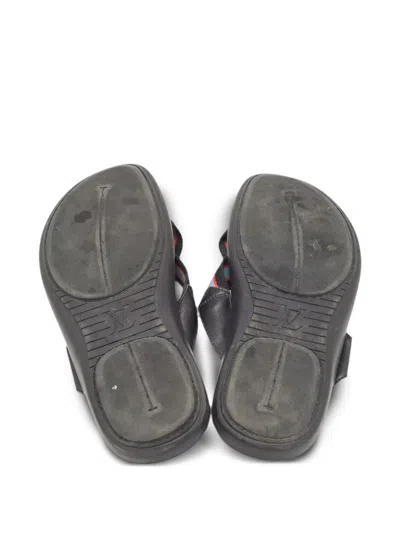 Pre-owned Louis Vuitton Leather Cross Strap Sandals In Black