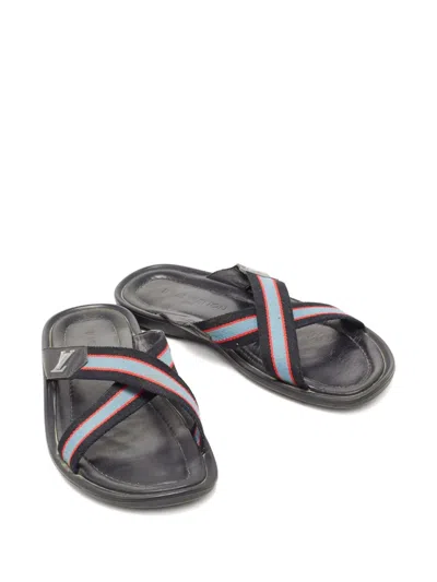 Pre-owned Louis Vuitton Leather Cross Strap Sandals In Black