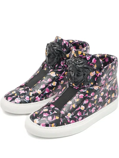 Pre-owned Versace Medusa Floral-print Sneakers In Multi
